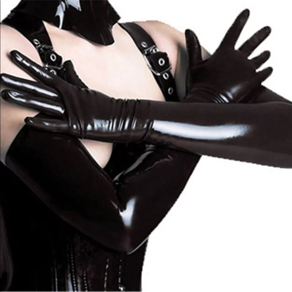 black patent leather vinyl gloves club goth party prom lingerie bondage fetish